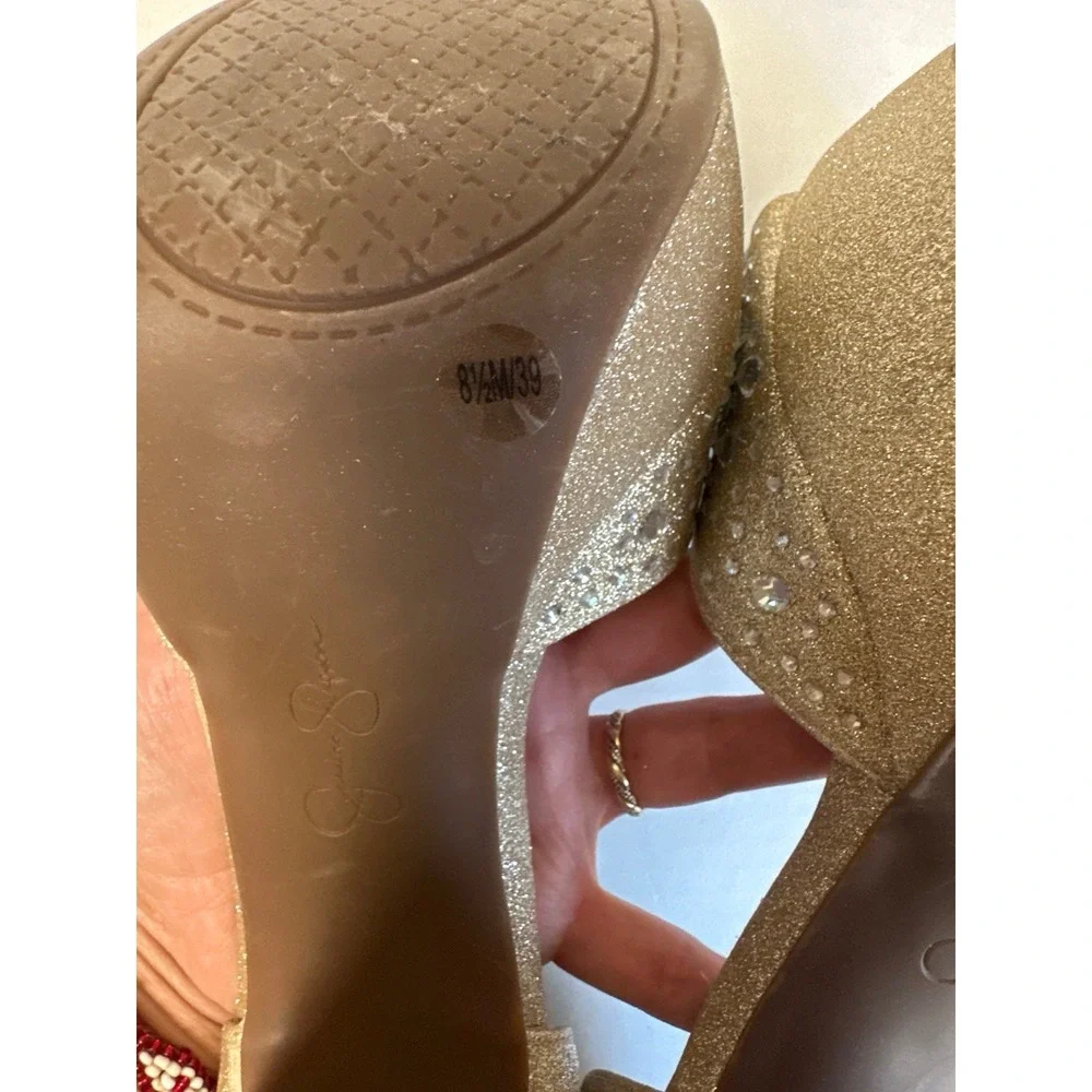 Jessica Simpson Palyn2 Gold Glitter Rhinestone Platform Heels Size 8.5